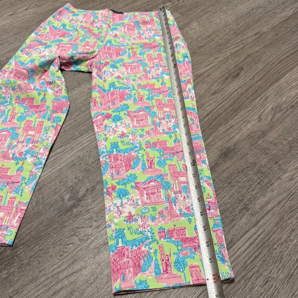Harris Wallace New York Petite‎ Pink Green Novelty Print Ankle Pants Size 10P - Picture 6 of 11
